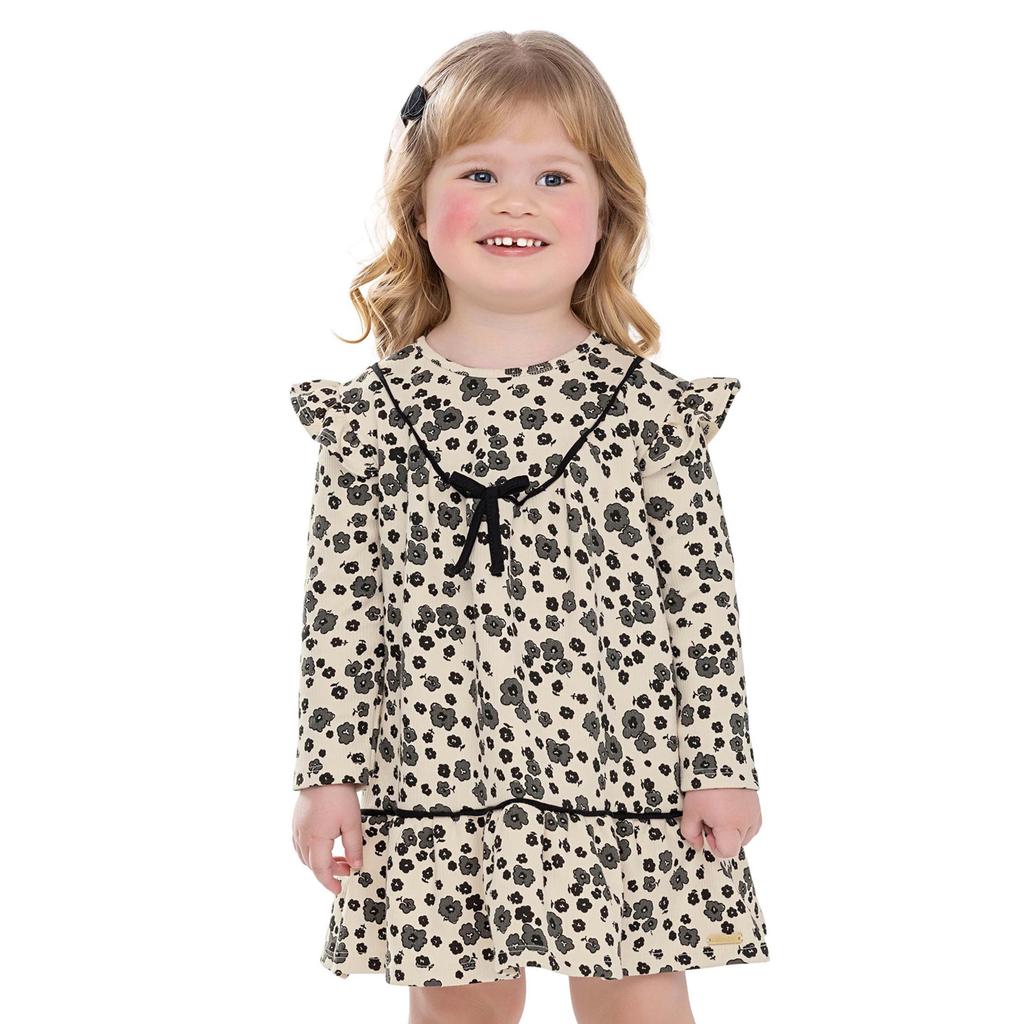 Vestido Infantil Menina Floral Laço Colorittá Bege