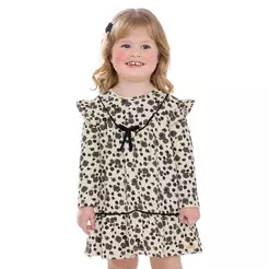 Vestido Infantil Menina Floral Laço Colorittá Bege