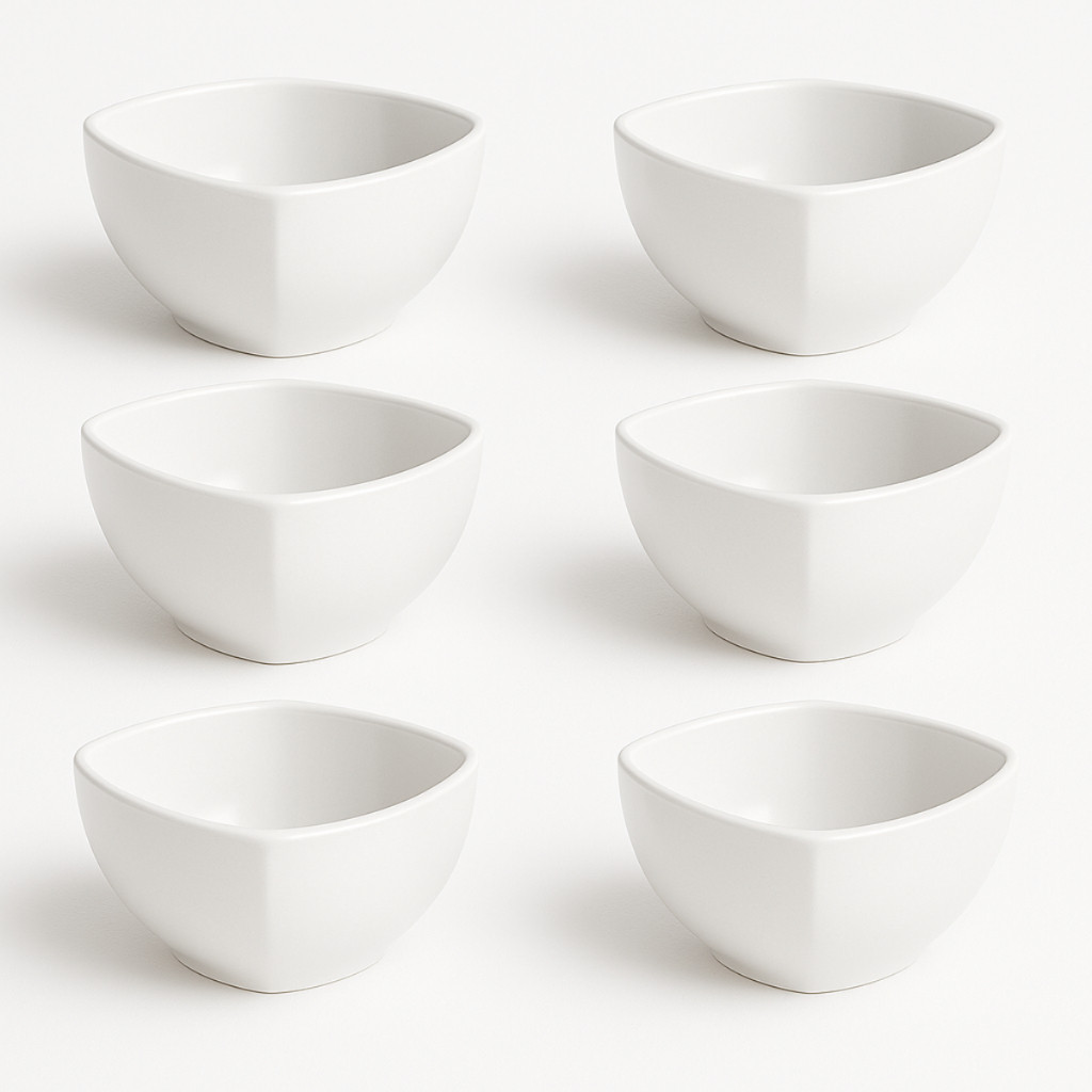 Kit 6 Cumbucas Quadrada Porcelana Branca 350ml Tigela Bowl Para Sobremesas Petiscos Caldos & Sopas