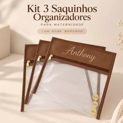 Kit 3 saquinhos personalizados organizadores e de troca maternidade com ziper