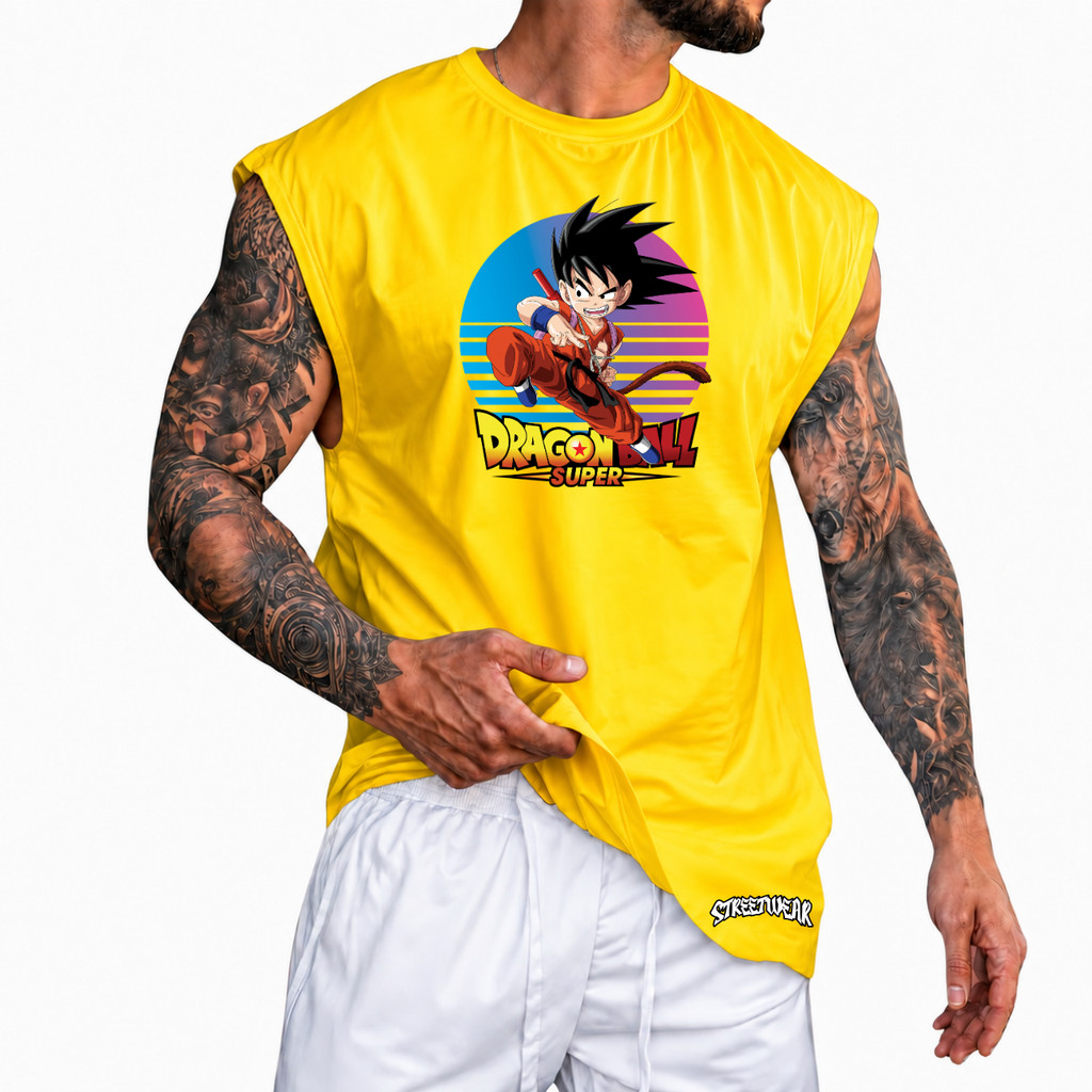 Regata Machão Oversized 100% Algodão Camiseta Cavada Anime Desenho Streetwear Praia Academia Passeio
