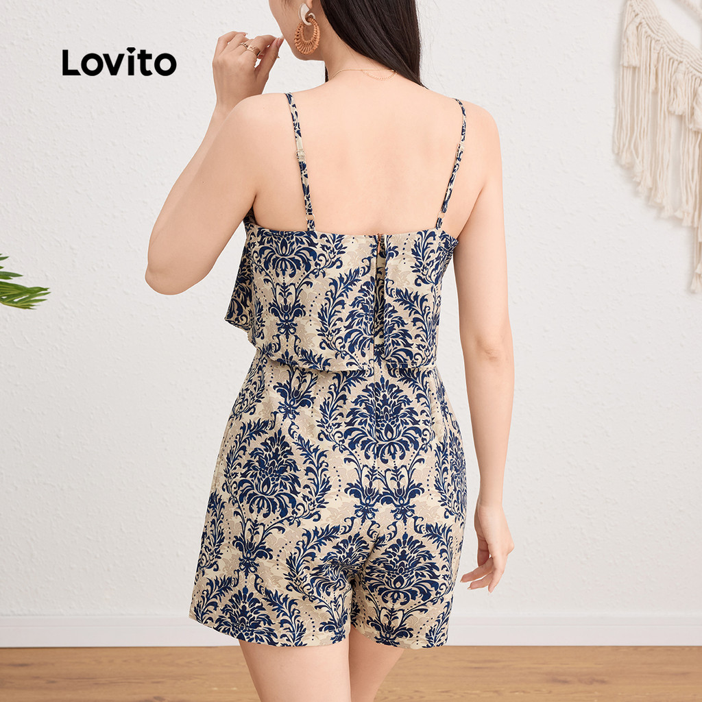 Lovito Férias Nacional Macacão Feminino Verão/primavera Com Estampa Tribal E Camada Dupla L124AD940 · foto 2