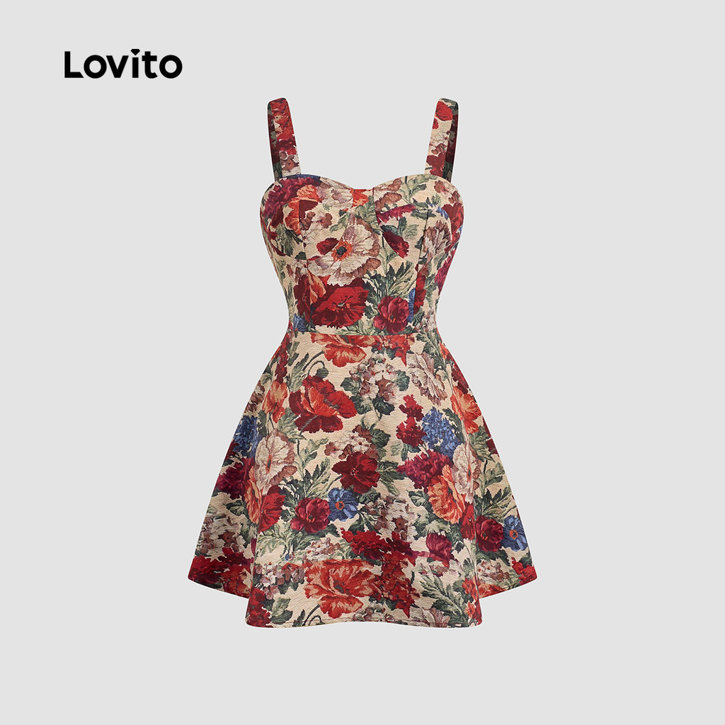Lovito Férias Vestido Retrô Primavera Verão Multicolor para Mulheres L144AD149
