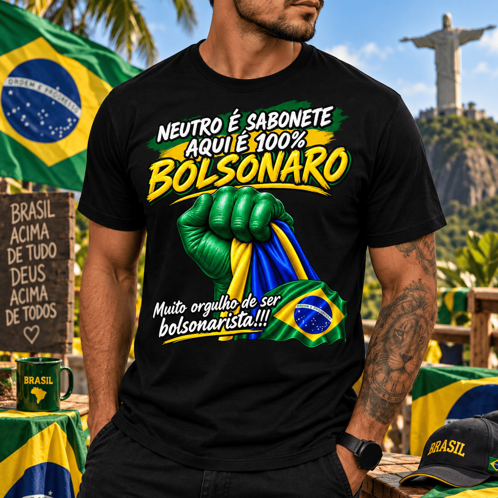 Camiseta Bolsonaro Unissex 100% Algodão Estampada 100% Algodão Muito confortavel