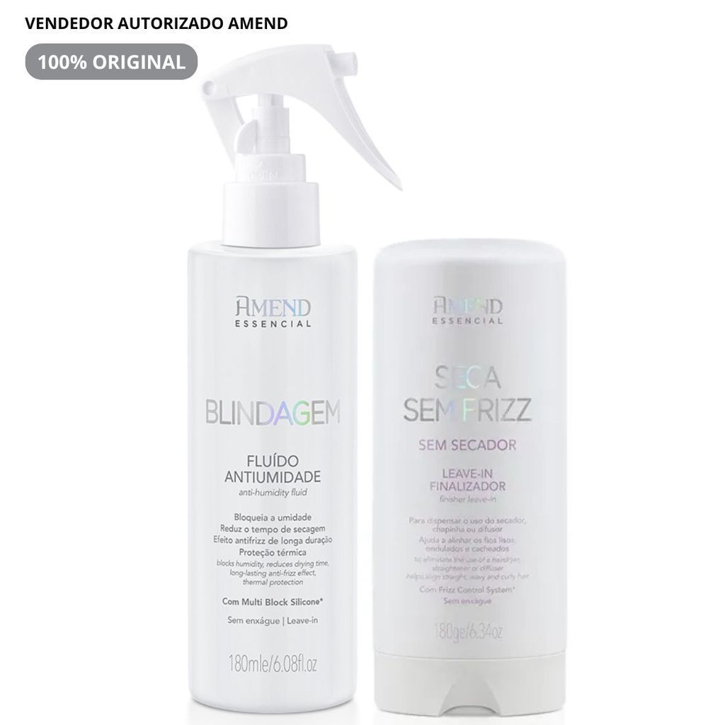 Amend KIT Seca Sem Frizz Leave-in 180g + Blindagem Fluído Antiumidade 180ml