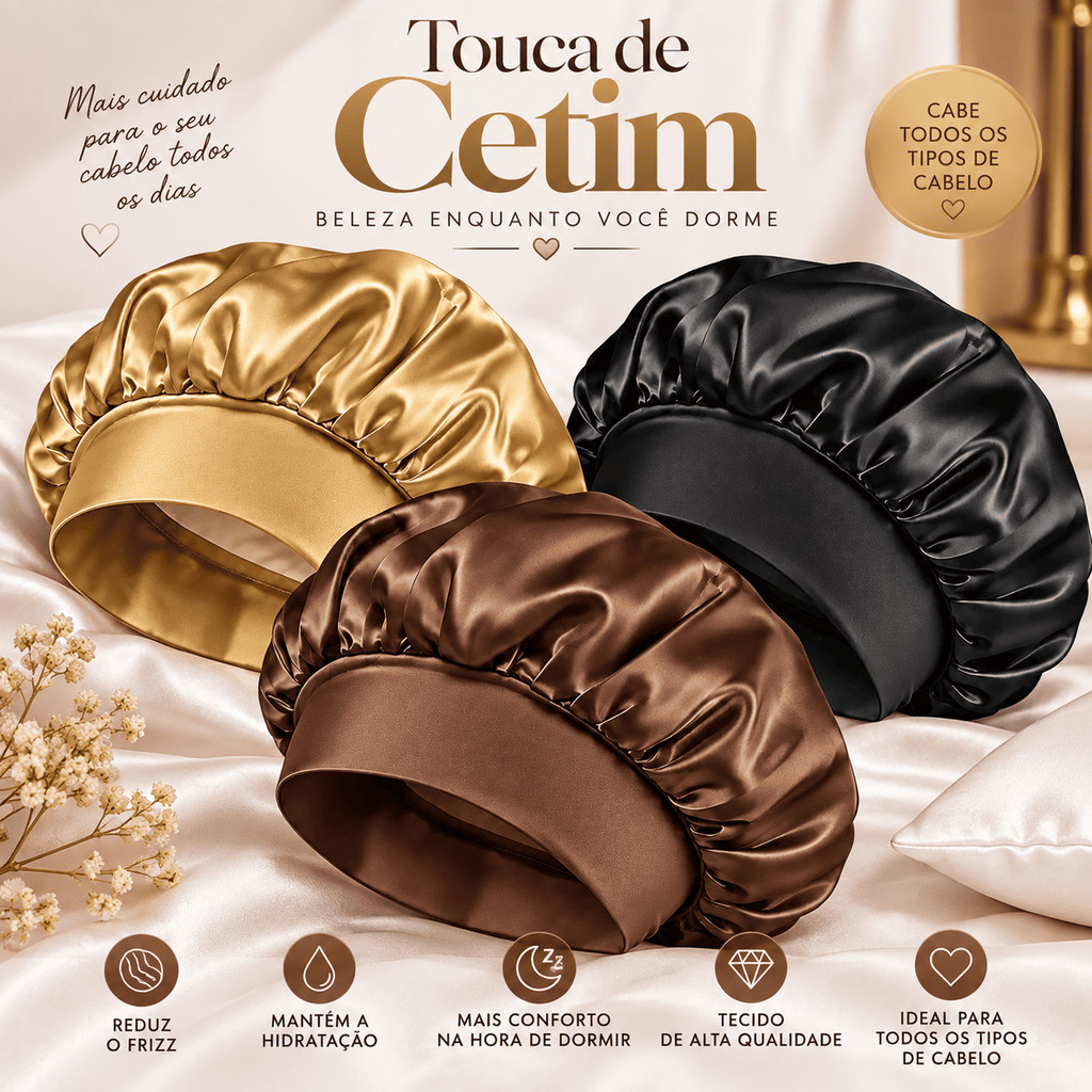Kit 3 Toucas De Cetim Com Faixa Larga Anti Frizz Para Dormir Cabelos Cacheados Crespos