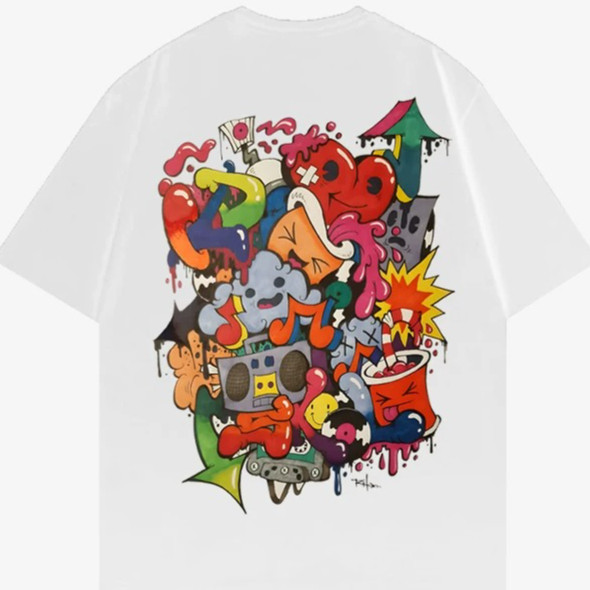 Masculino feminino solto de manga curta camiseta verão americano street Wear rua diversão dos desenhos animados impresso