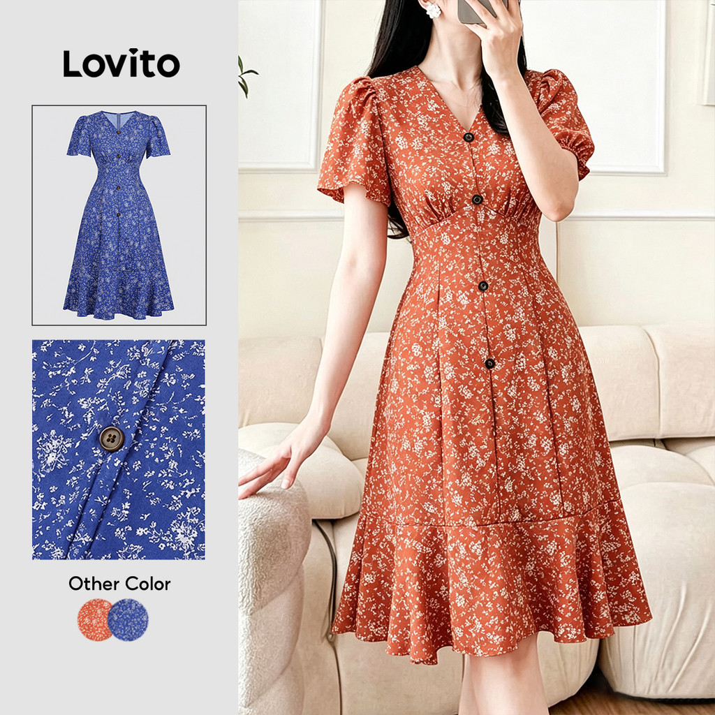 Lovito Férias Vestido Delicado Floral Estrutura Primavera/verão para Mulheres L165ED1557