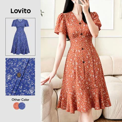 Lovito Férias Vestido Midi Delicado Floral Estrutura Primavera/verão para Mulheres L165ED1557