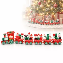 Mini Trem Natalino 6 Vagões Enfeite Decoração Natal Vila Natalina Brinquedo Madeira