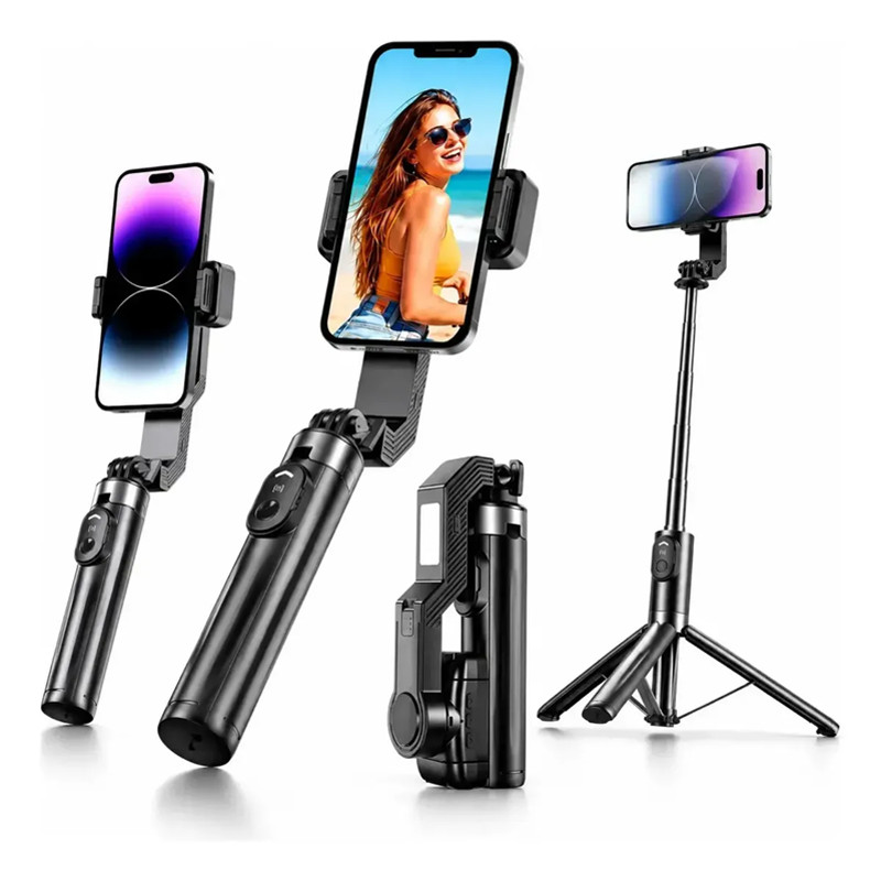 Estabilizador de Celular Gimbal 1 Eixo com Bastão Selfie Extensível, Luz LED, Controle Remoto e Rotação 360°