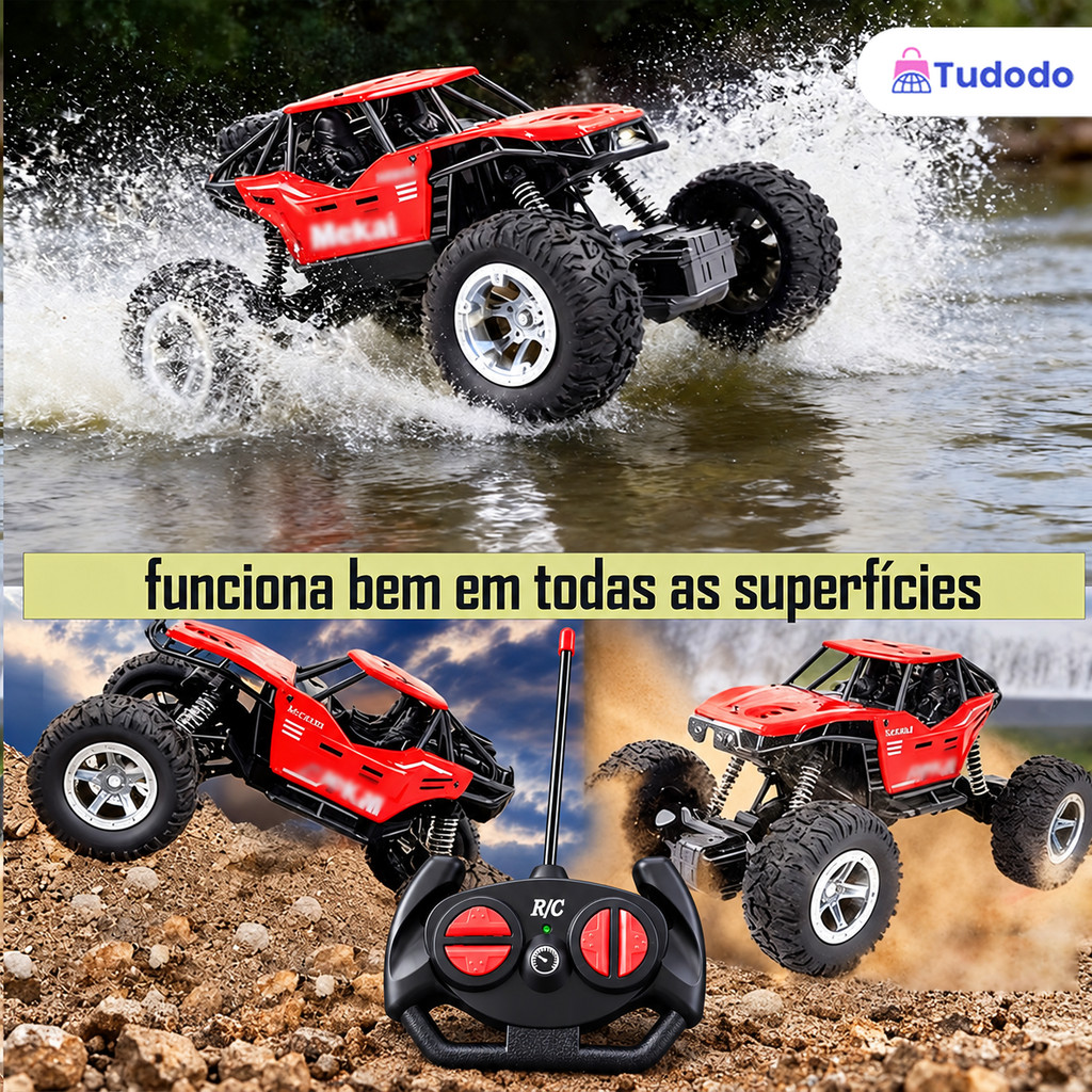 Carrinho 4x4 Off Road Controle Remoto Recarregável USB Resistente Impacto Brinquedo Criança Menino