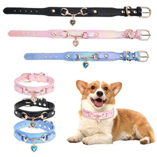 Coleira ajustável para animais de estimação, feita de couro sintético (PU), adequada para cães e gatos, com detalhes em 