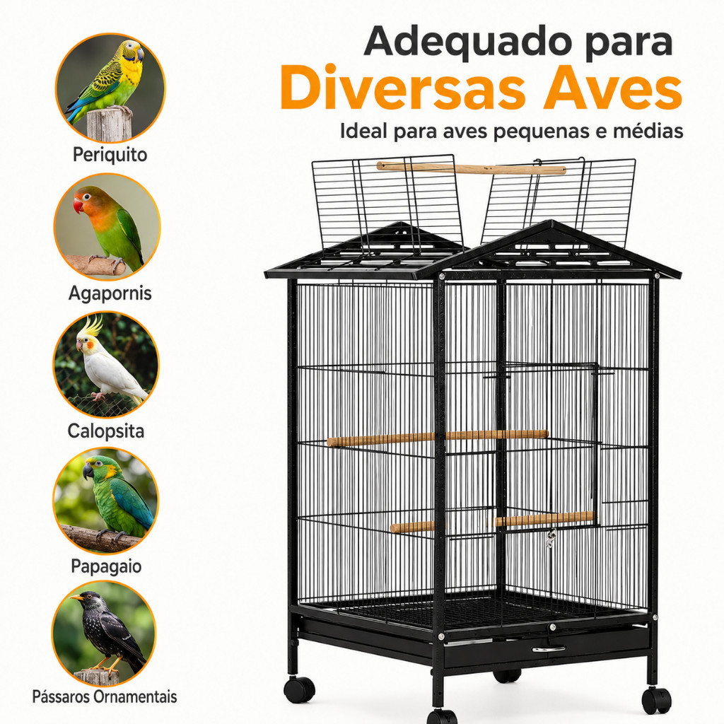 Viveiro Gaiola para Calopsita e Ringneck Aves Mansas Preta com Rodízios 360° · foto 2