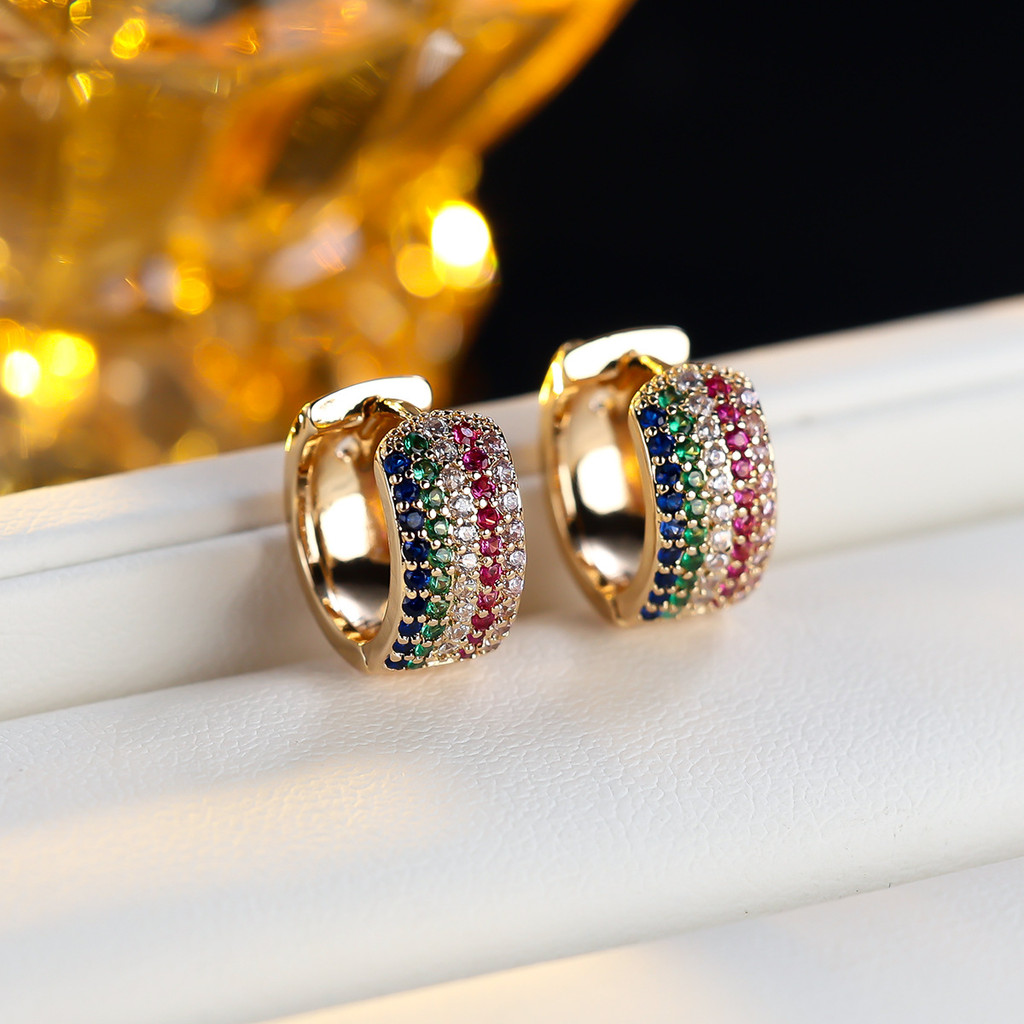 Brincos de zircônia coloridos com diamantes completos, brincos femininos leves de luxo, brincos de personalidade de alta