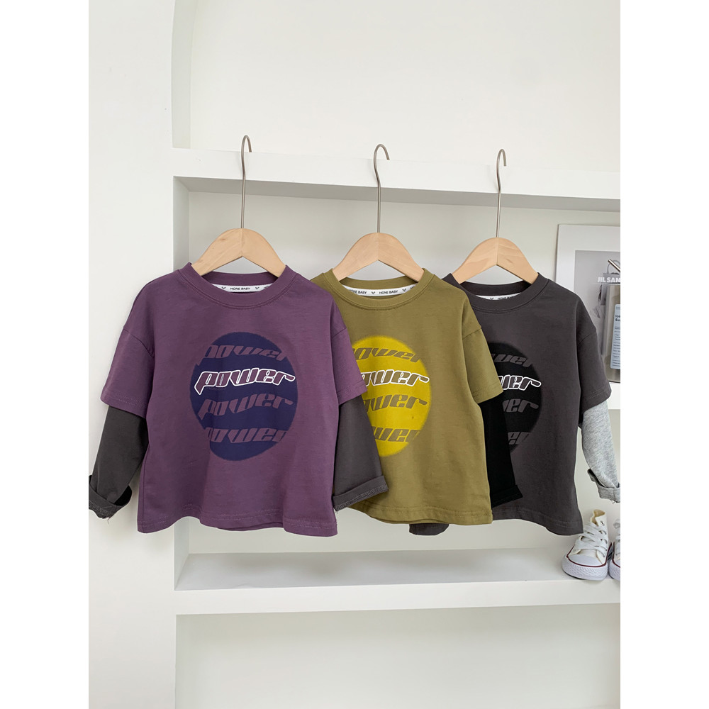 Crianças primavera outono camiseta de manga comprida meninos moda falso de duas peças topos médio pequeno crianças puro 
