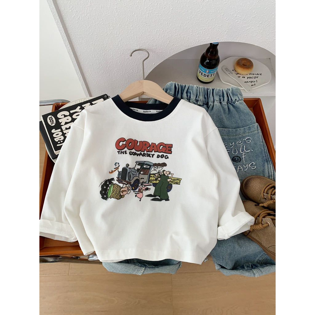 Crianças de manga comprida camiseta impressão dos desenhos animados Casual All-Match topo t2026 primavera outono meninos