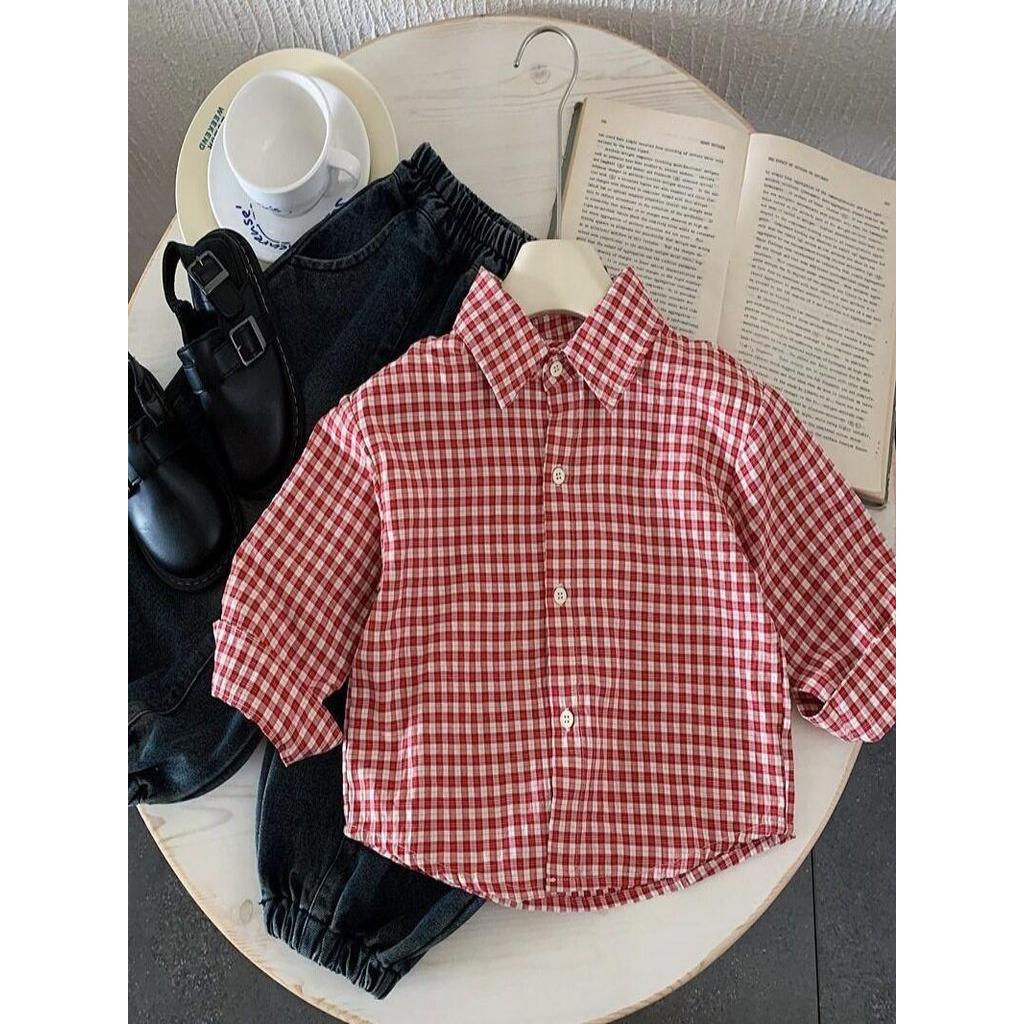 2026 crianças camisa de manga comprida jaqueta xadrez primavera outono novo estilo masculino feminino bebê estilo corean