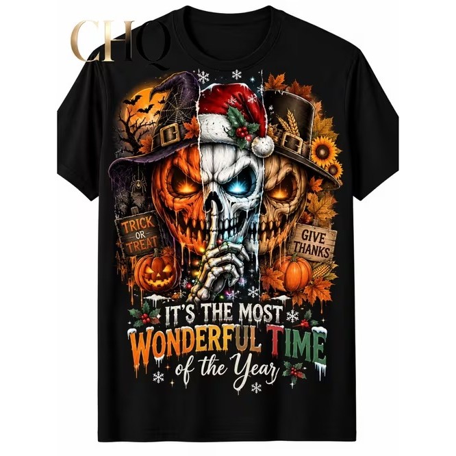 Camiseta Manga Curta Estampada Divertida Estilosa Premium Confortável Casual Tendência com Estampa Temática de Abóbora