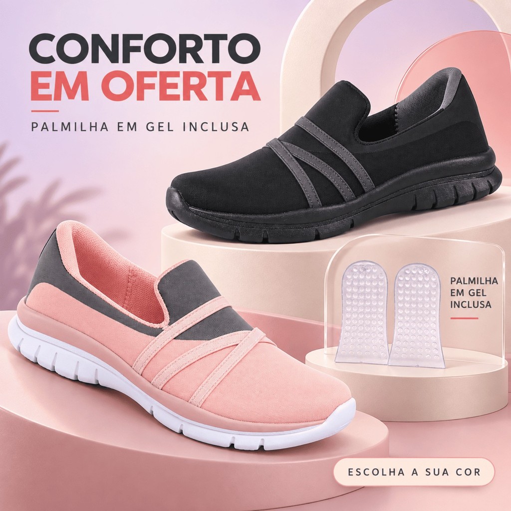 Tenis Respiravel Slip On Feminino Confortavel Leve Academia Ortopedico Caminhada Casual