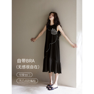 Yue interior com almofada no peito camisola pijamas femininos verão puro algodão sem mangas colete verão vestido longo m