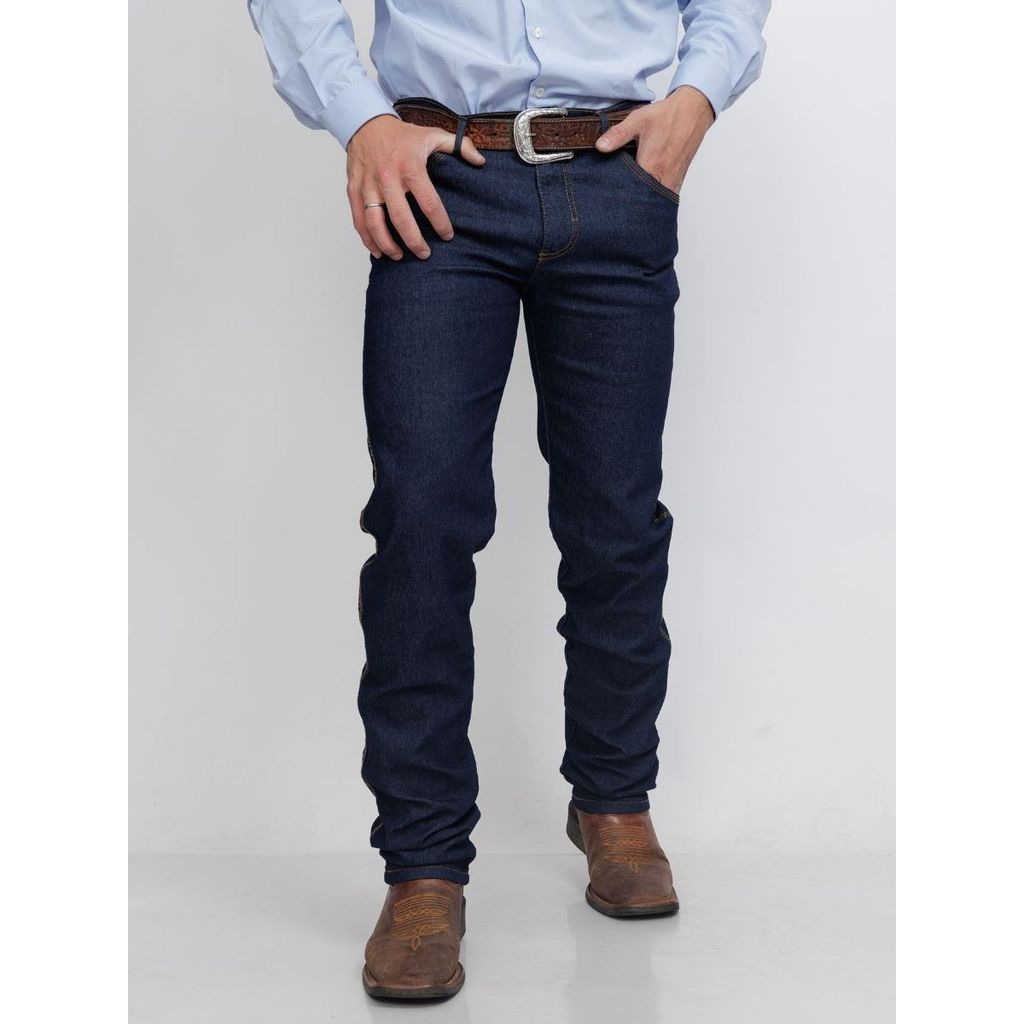 Calça Jeans Masculina Country Rodeio Com Elastano Premium Reforçada Azul