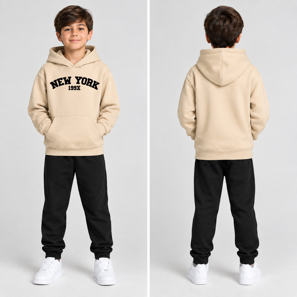 Conjunto Moletom Infantil Estampado New York Masculino e Feminino Algodão Peluciado