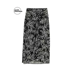 Saia Feminina Midi com Fivela Marialícia Preto