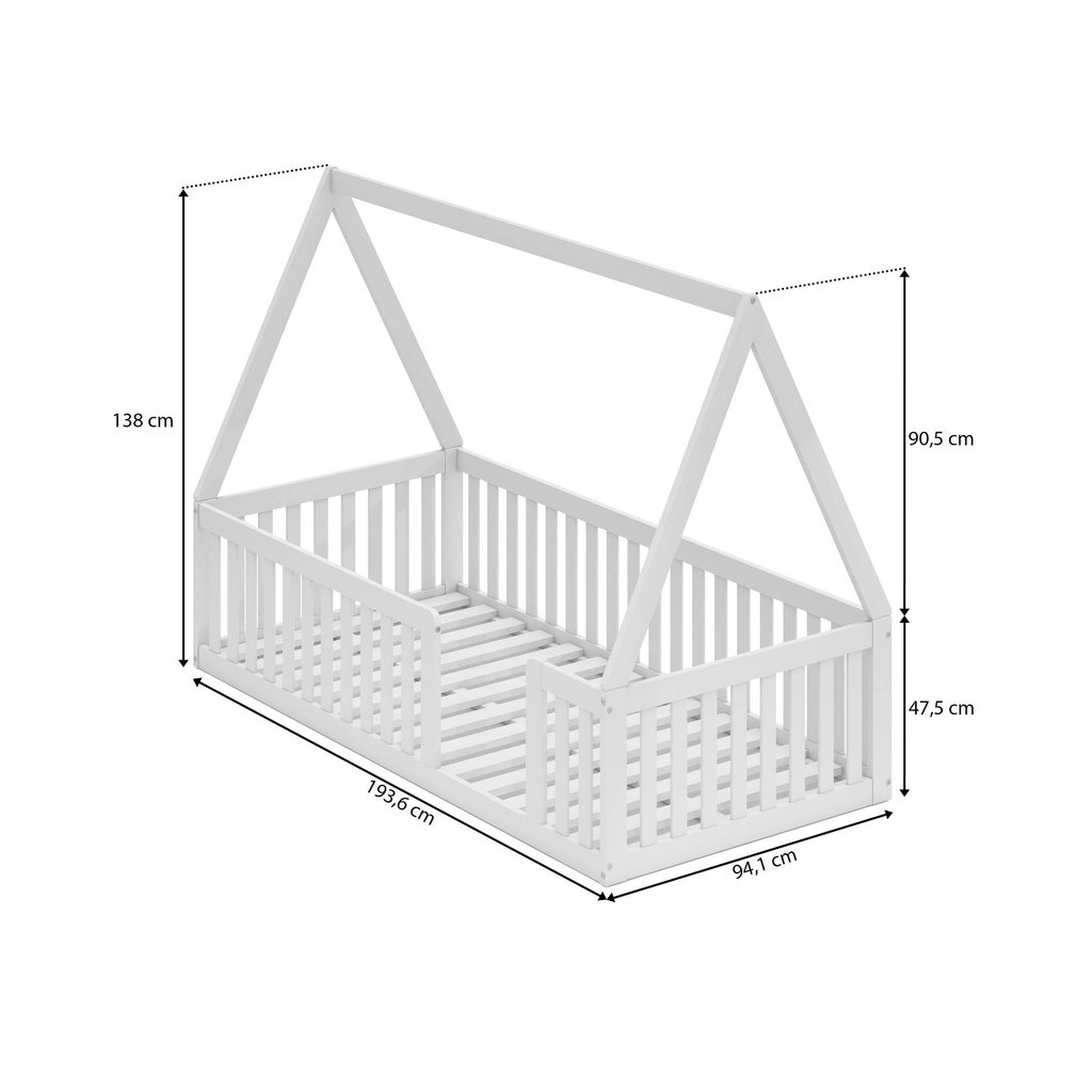 Cama Montessoriana Solteiro com Grade e Telhado Giulia Casatema MadeiraOriginals Branco Branco · foto 2