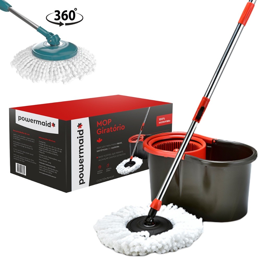 Mop giratório  360 ° Powermaid com balde e rodinha