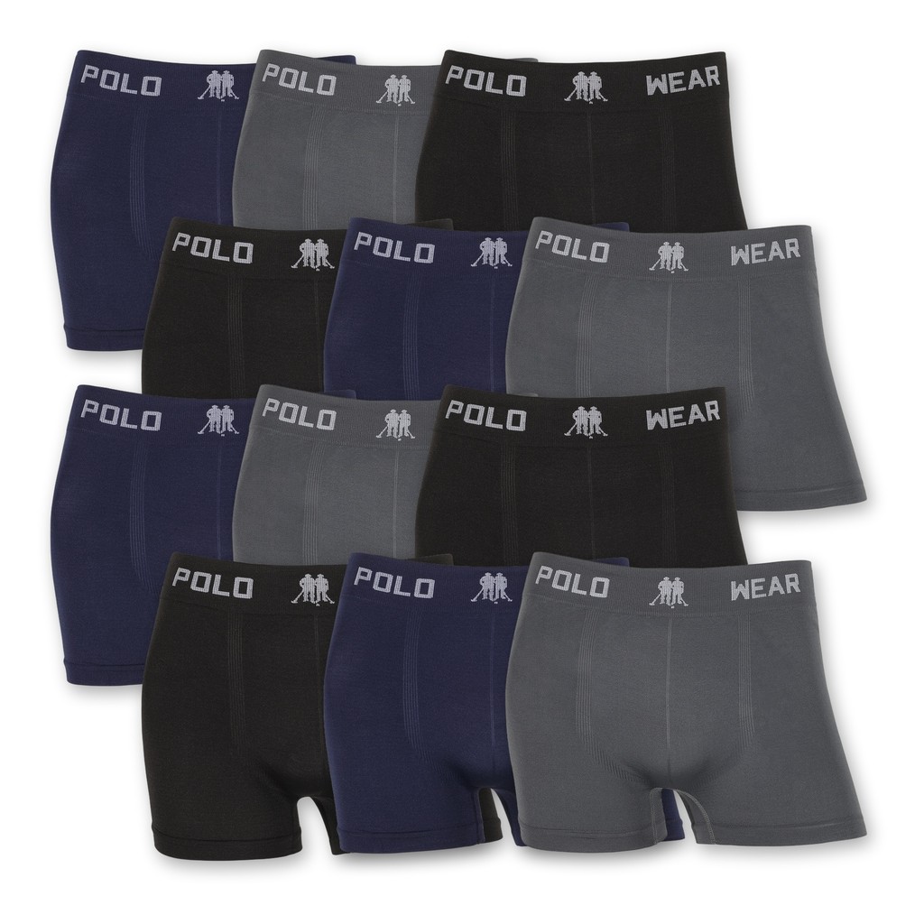 Kit 12 Cuecas Boxer Box Sem Costura Lisa Polo Wear Microfibra Original Premium Masculina Leve e Elástico Confortável