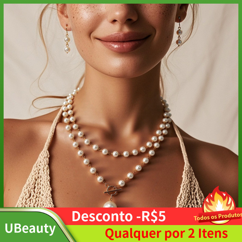 Colar de pérolas grossas para mulheres, conjunto de brincos e colar de pérolas grandes, colar barroco, colar de contas p