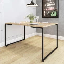 Mesa de Jantar Industrial Aço Tampo em BP Porto Espresso Móveis Marrom/Natura/Preto Natura/Preto