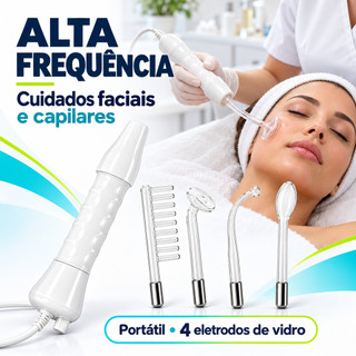 Aparelho de Alta Frequência Limpeza de Pele Facial Capilar Profissional Bivolt Portátil 4 Eletrodos
