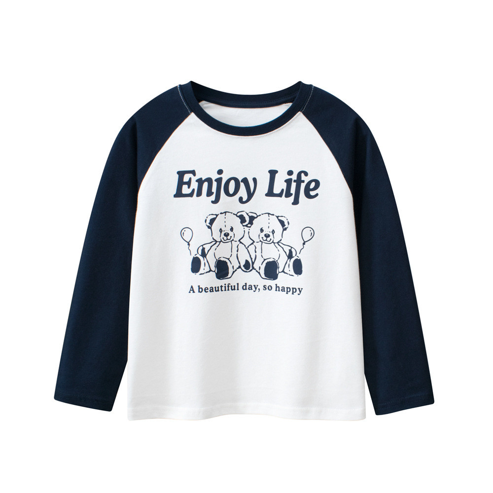 GRrrr Roupas infantis de algodão puro primavera outono 2026 camiseta infantil de manga comprida médio grande crianças me
