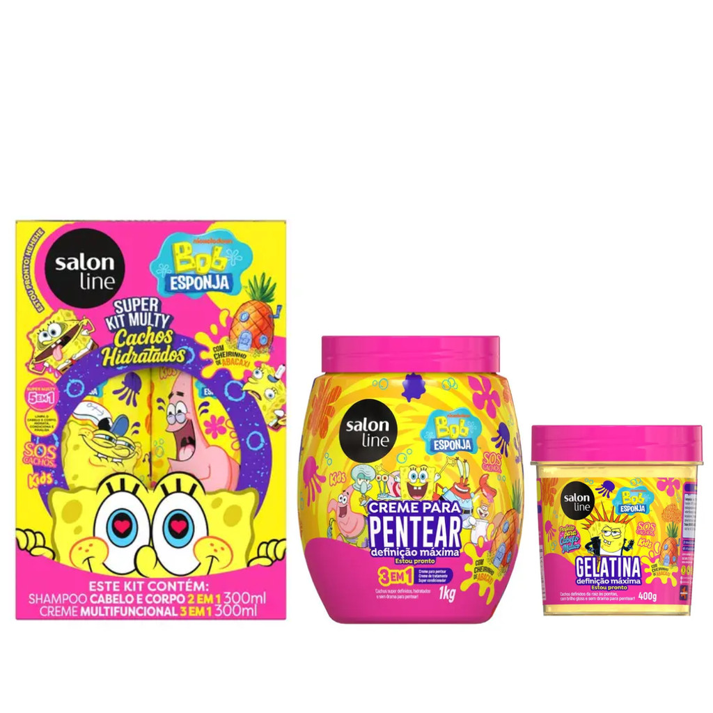 KIT SALON LINE BOB ESPONJA S+CR.MULTY+CR.PENT+GELATINA em Oferta na Shopee