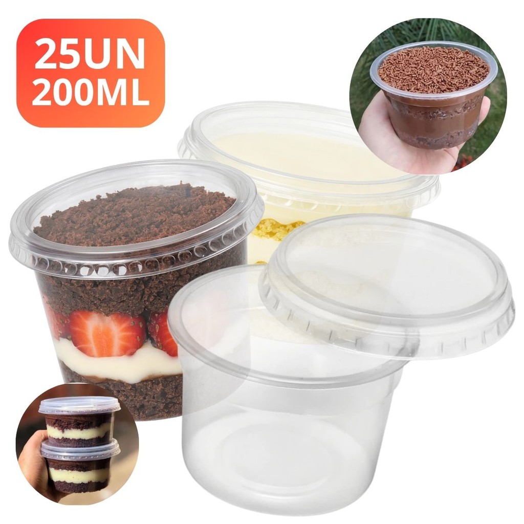 Pote Descartável Para Bolo Sorvete Doces 200Ml Pp Ultra Kit 25 Unidades