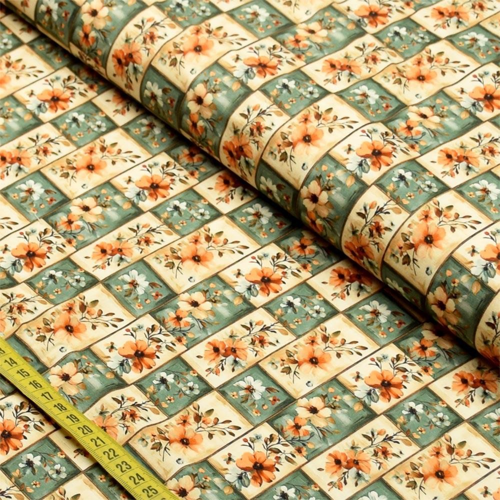 Tecido Tricoline Coleção Sunset : Flor Patch (0,50x1,50)