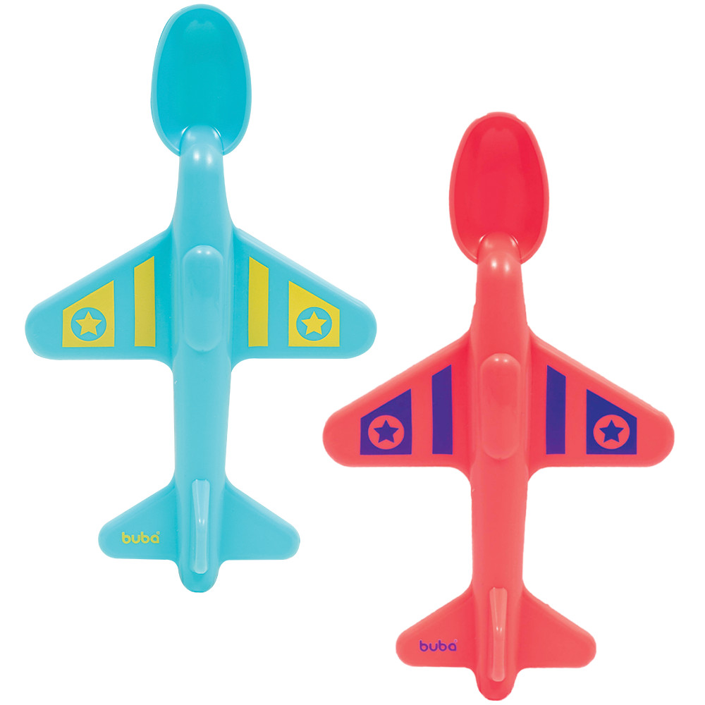 COLHER BEBÊ AVIÃOZINHO BUBA COLHER AVIÃO ALIMENTAÇÃO BEBE MENINO MENINA AZUL ROSA +6 MESES
