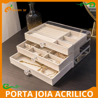Porta Joia Acrílico Luxo Com 3Camadas,Portatil Organizador  Brinco Anel Compartimento cai…