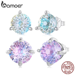 Bamoer Original 925 Brincos De Prata Esterlina Fogos De Artifício Pedra Design Jóias Presente Feminino