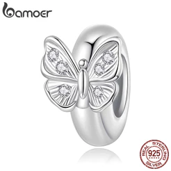 Bamoer 925 Prata Esterlina Pingente Borboleta Silicone Espaçador Grânulo Acessórios Coleção Jóias Presente Feminino