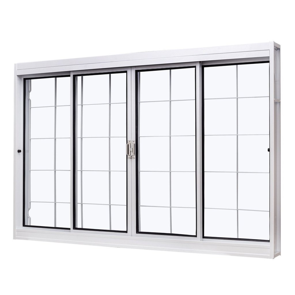 Janela de Aço de Correr Central 100x200cm 4 Folhas com Grade Quadriculada e Vidro Liso Qualitysol Ra em Oferta na Shopee