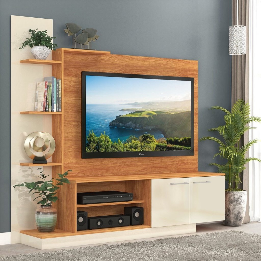 Estante Home para TV 55 Polegadas com Nichos 2 Portas Cinamomo Off White Havana Cinamomo/Off White