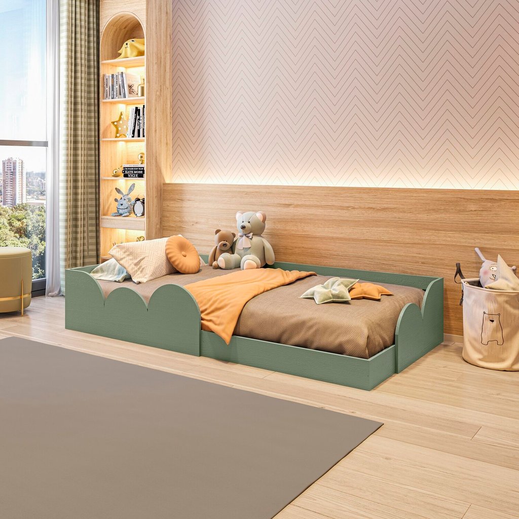 Cama Infantil Montessoriana Solteiro Cloud Verde em Oferta na Shopee