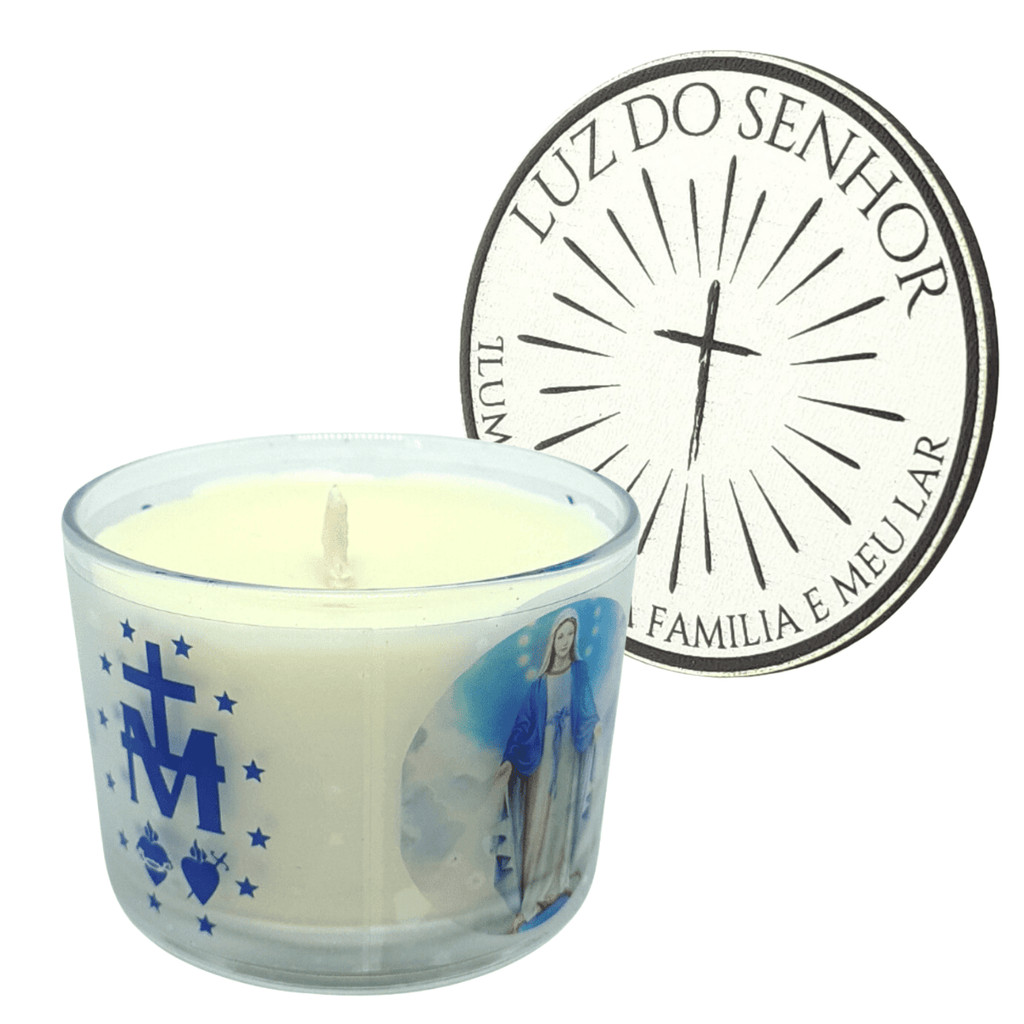 Vela Aromática Nossa Senhora das Graças Copo de Vidro com Tampa