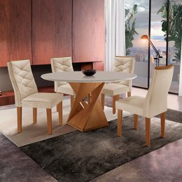 Conjunto Mesa Redonda com 4 Cadeiras Tampo MDF Barcelona Yescasa Cinamomo/Off White/Suede Pena