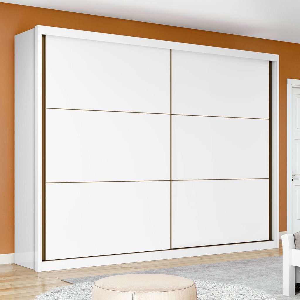 Guarda-roupa Casal 2 Portas de Correr 6 Gavetas Toronto Plus 100% MDF Branco UV em Oferta na Shopee