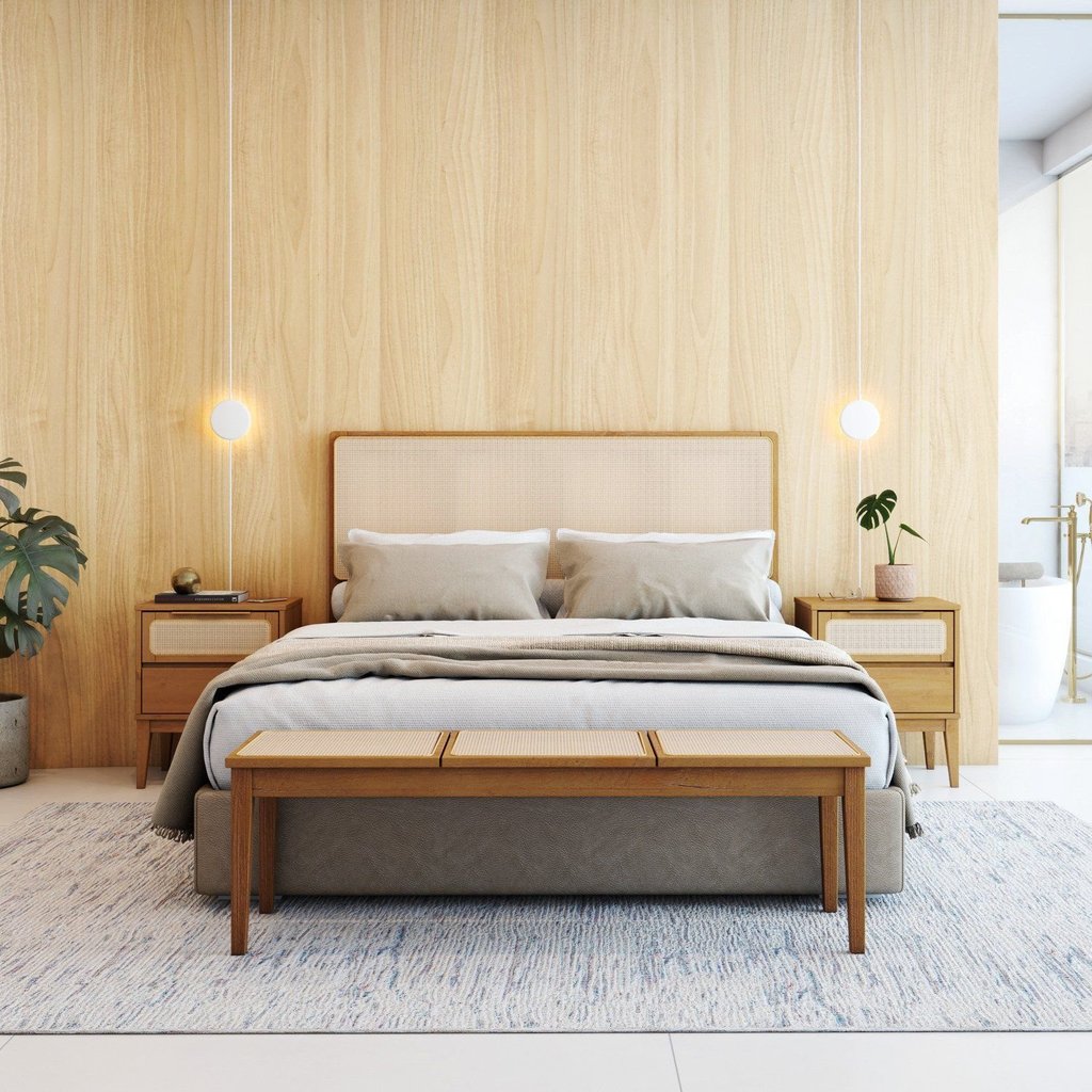 Cabeceira King em Madeira Maciça e Palha Natural Viena King em Oferta na Shopee