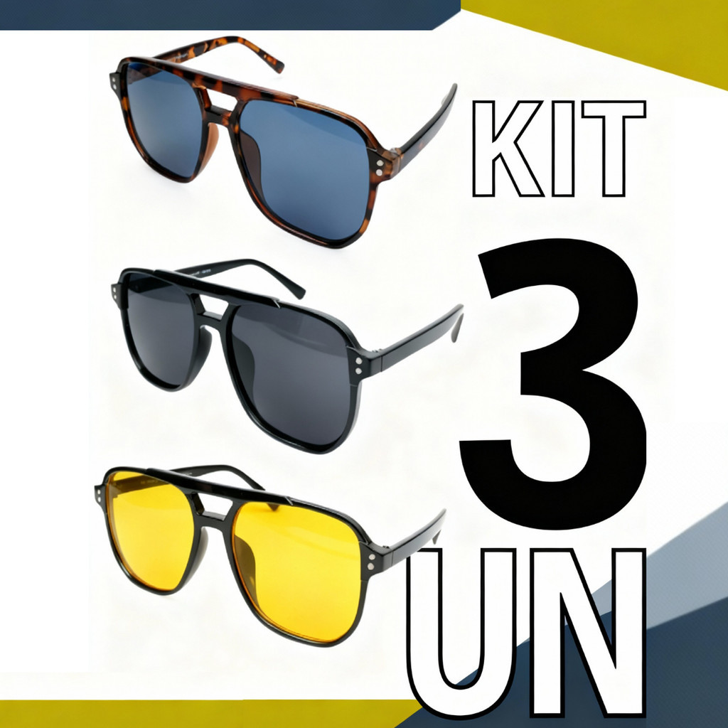 Kit 3 Óculos De Sol Retrô Grande Armação Quadrada Unisex Proteção UV em Oferta na Shopee